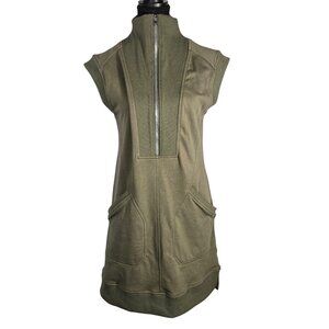 NWOT | Olive Green Mock Neck Half Zip Sleeveless Knit Mini Dress Tunic | Small